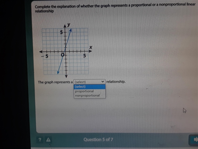 Complete the explanation of whether the graph represents a proportional oa neno relationship-example-1