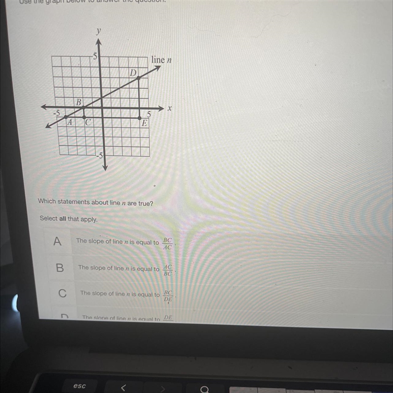 Use the graph below to answer the question which statement about line N are true-example-1