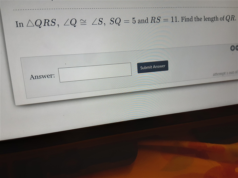 In AQRS, ZQ - ZS, SQ = 5 and RS = 11. Find the length of QR.-example-1