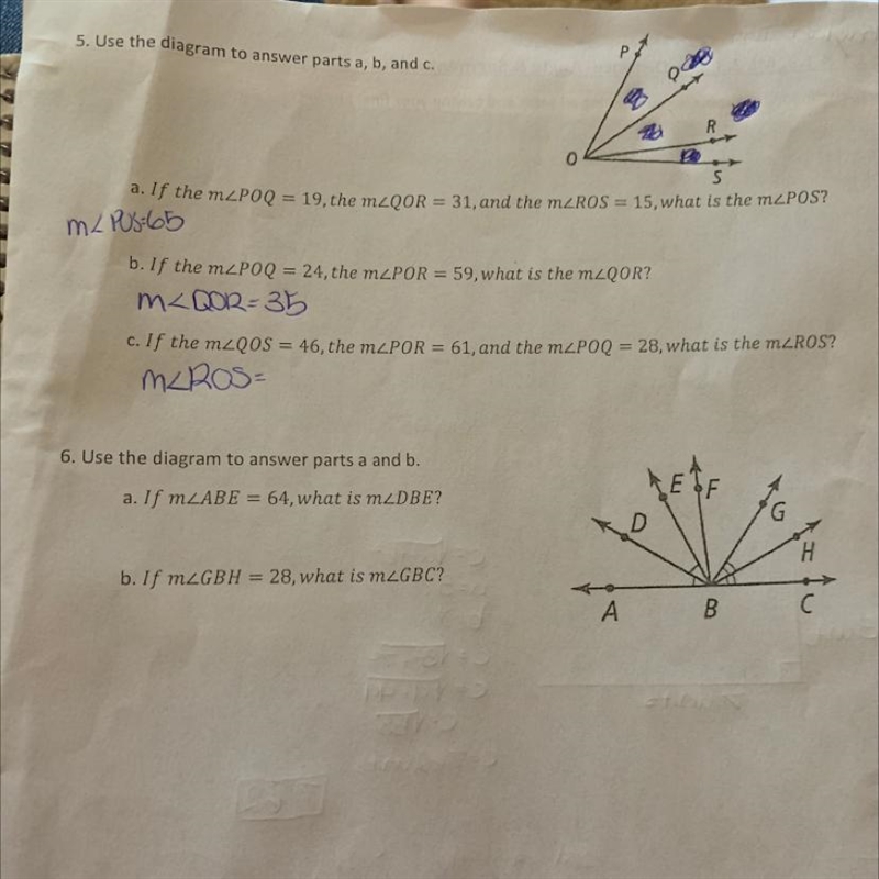 I want help answering part c on question 5 to figure out what the measure of angle-example-1