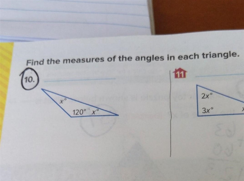 Find the measures of the angles in each triangle. NUMBER 10 ​-example-1