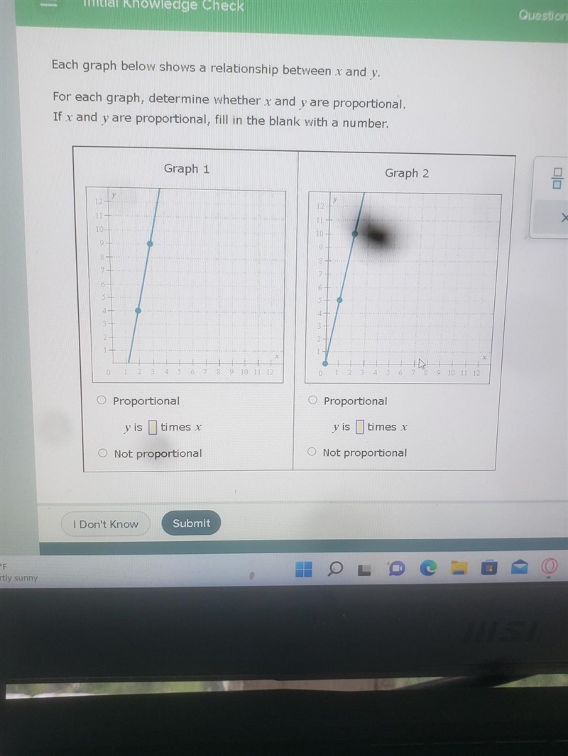 Each graph below shows a relationship between x and y. For each graph, determine whether-example-1