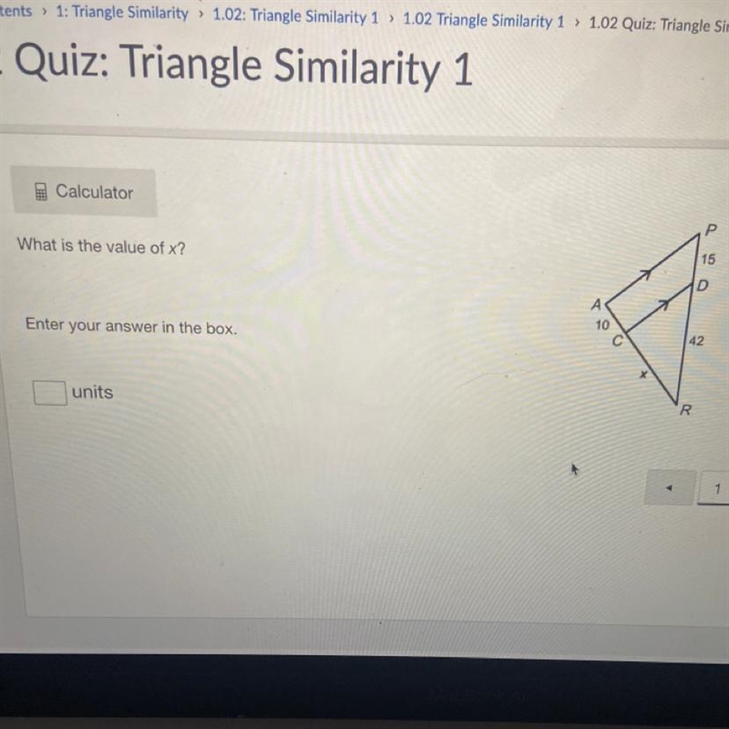 What is the value of x? Enter your answer in the box. units-example-1