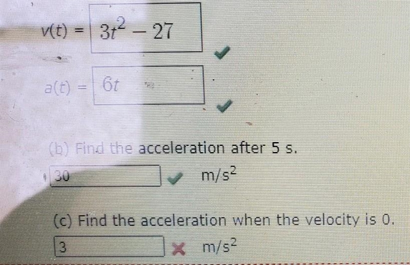 How do I find acceleration when velocity is 0? also assume t is >= 0 s is meters-example-1