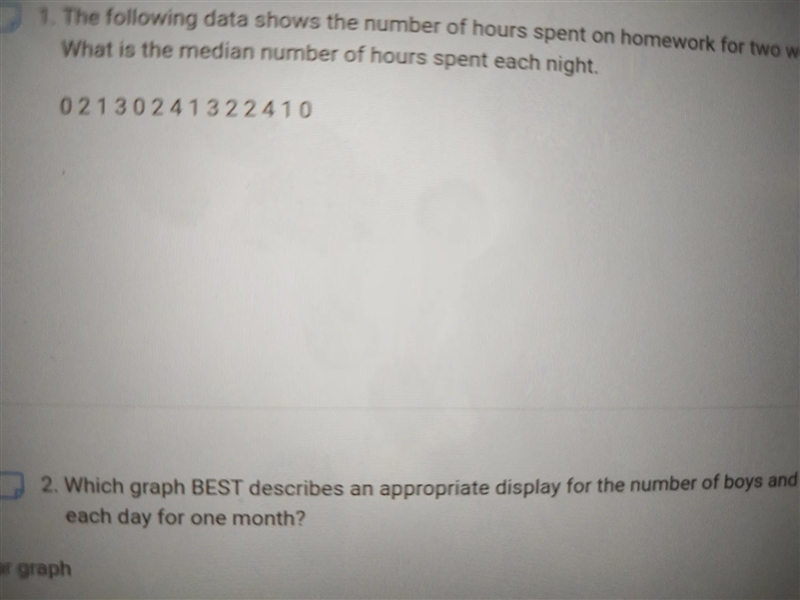 find the following data shows the number of hours spent on homework for two weeks-example-1