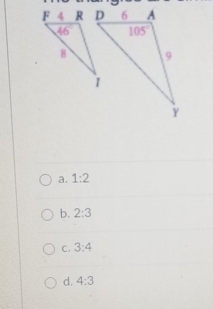 The triangles are similar. find the similarity ratio of the first to the second-example-1