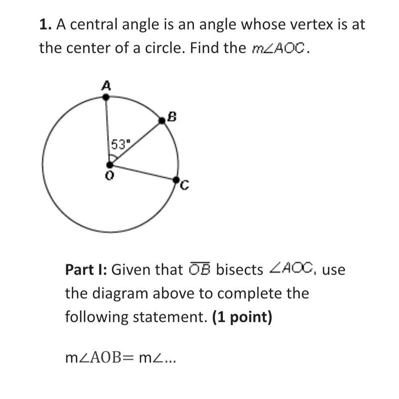 Given that bisects use the diagram above to complete the following statement.m∠AOB-example-1