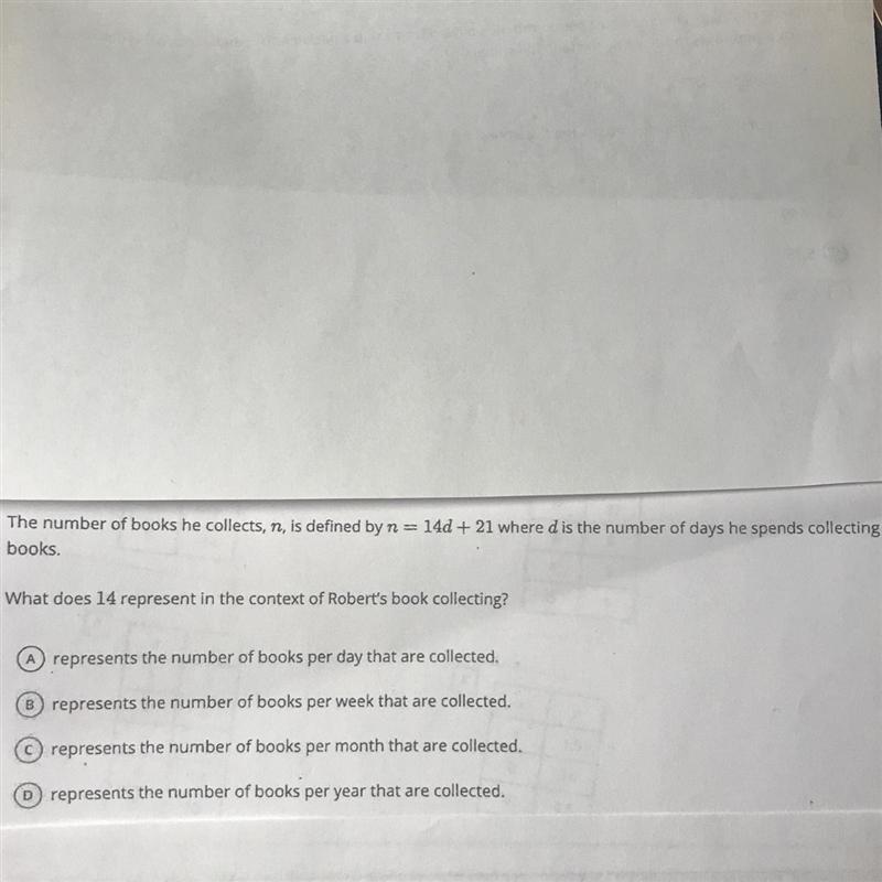The number of books he collects, n, is defined by n = 140 + 21 where d is the number-example-1