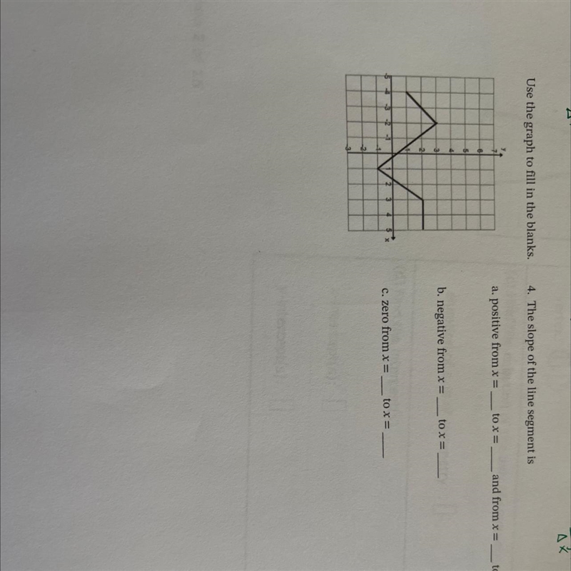 Use the graph to fill in the blanks.4. The slope of the line segment isa. positive-example-1