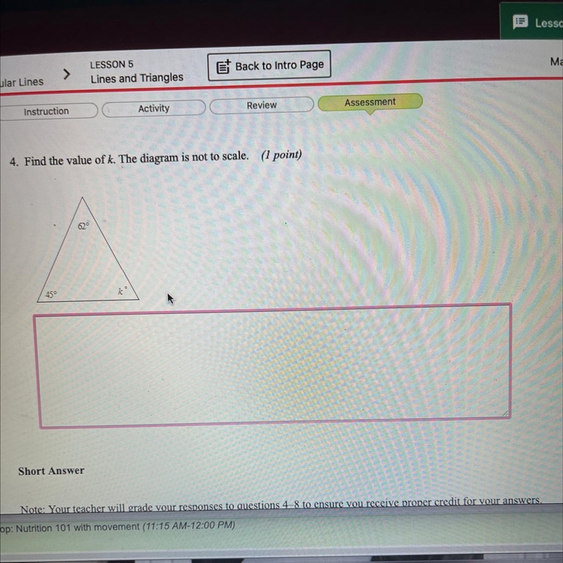 I need help find the value ok k the diagram is not to scale-example-1