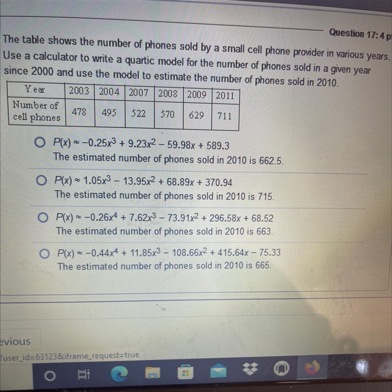 Help to write the quartic model for the number of phones sold in a given year.-example-1