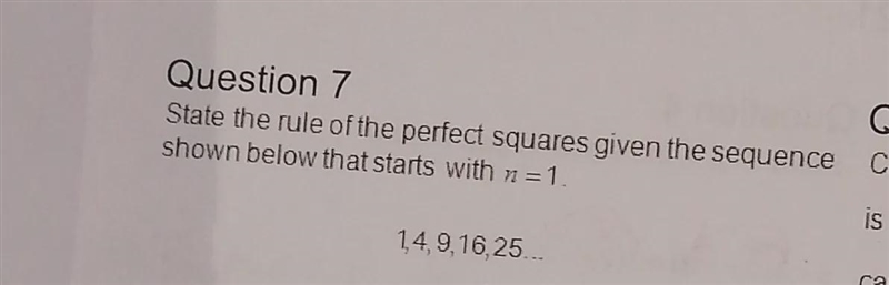 State the rule of the perfect squares given the sequence shown below that starts with-example-1