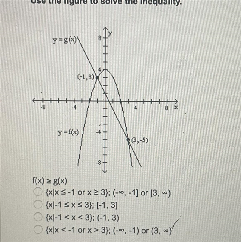 Use the figure to solve the inequality-example-1