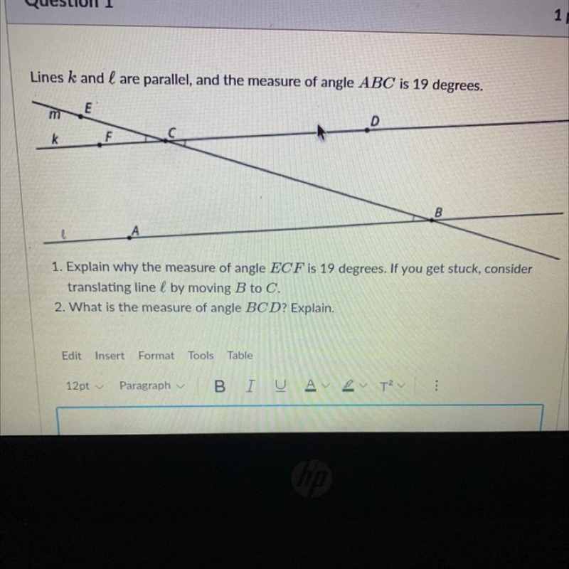 Attempt due: Sep y5 Days, 2 HoursSecondsQuestion 1onnect1 ptsLines k and I are parallel-example-1