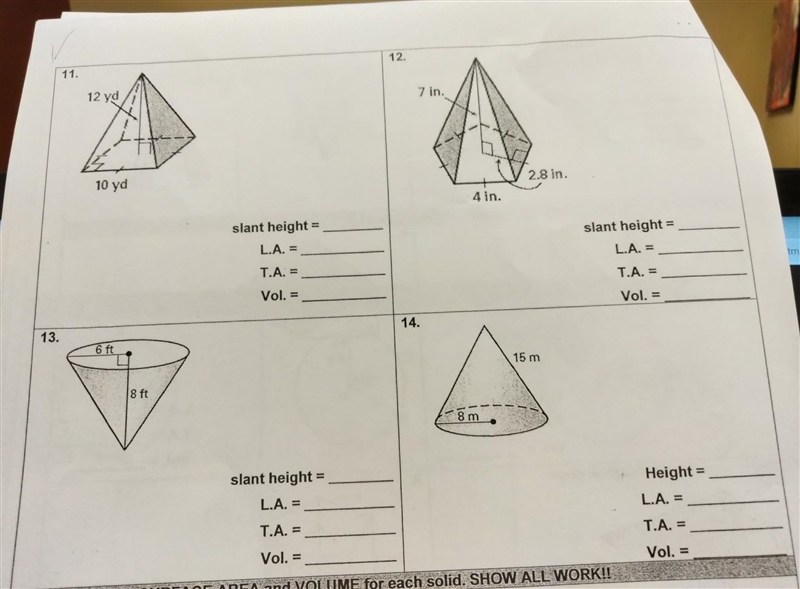 Find the Lateral Area, Total Surface Area and Volume. Round your answer to two decimal-example-1