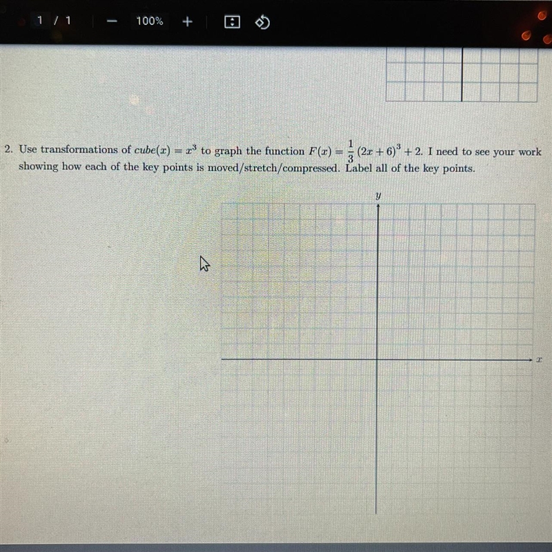 Use transformations of cube(r) = r to graph the function F(z) = (2x+6)* +2. I need-example-1