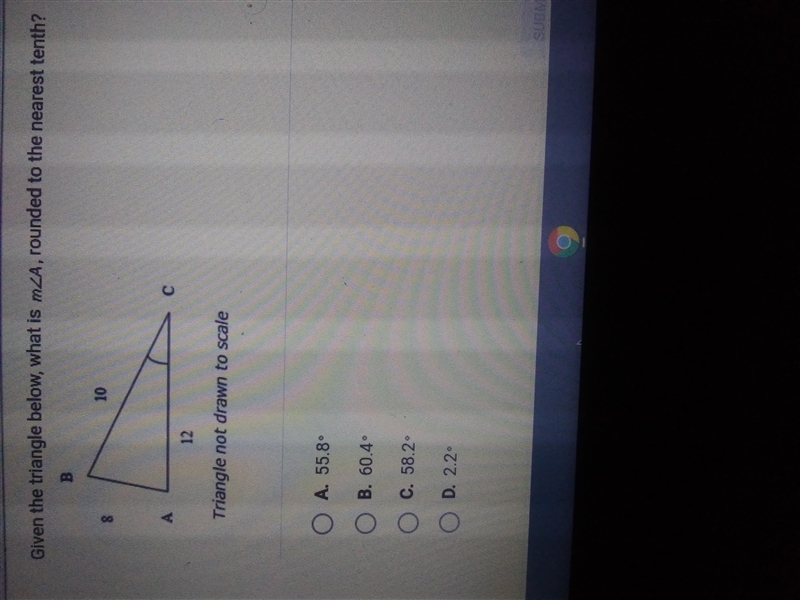 Given the triangle below, what is m/_A, rounded to the nearest tenth?-example-1