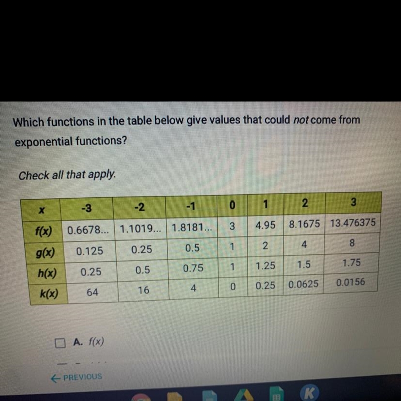 Please help with homework!Answer Options are: f(x), k(x), h(x), g(x)-example-1