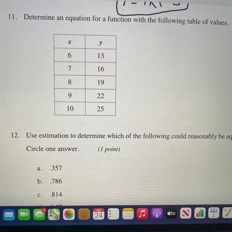 Determine an equation for a function with the following table of valuesXу6137168199221025-example-1