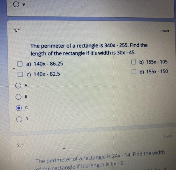 The perimeter of a rectangle is 340x - 255, Find the length of the rectangle if its-example-1