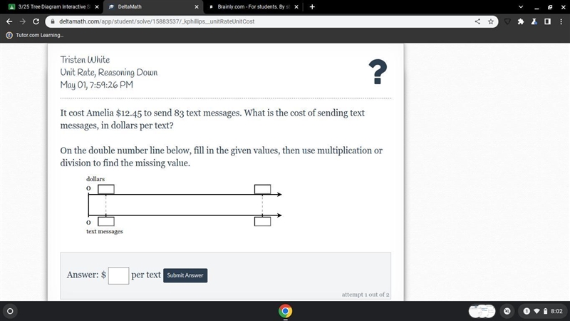 It cost Amelia $12.45 to send 83 text messages. What is the cost of sending text messages-example-1