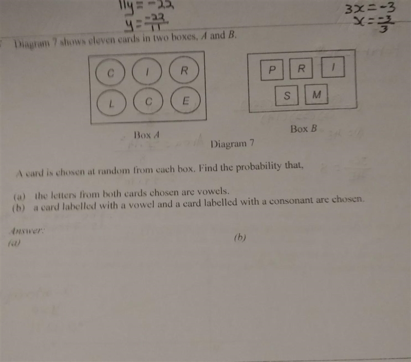 Diagram 7 shows eleven cards in two boxes ,A and B.-example-1