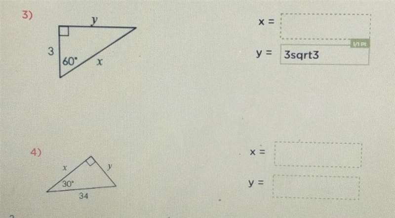 i need help with this question... it's about special right triangles. The answer should-example-1