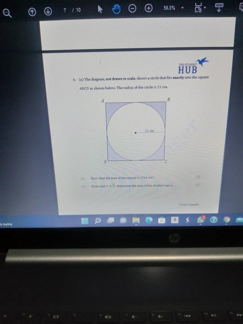 6. (a) The diagram, not drawn to scale, shows a circle that fits exactly into the-example-1