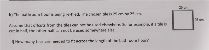 I don't understand what question b) i) is asking me to do? What does tiles needed-example-1