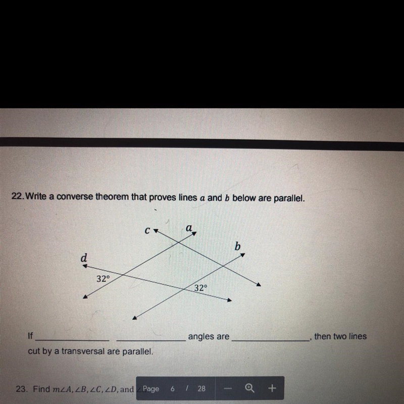 Write a converse theorem that proves lines a and b are parallel-example-1