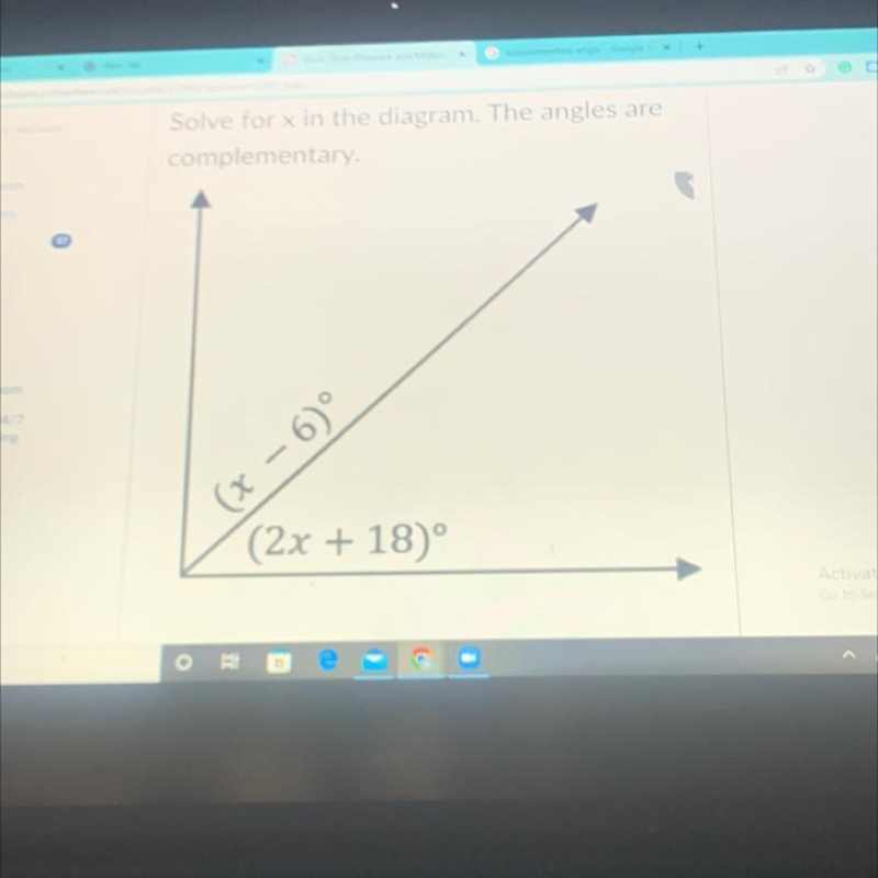 Solve for x in the diagram the angles are complementary-example-1