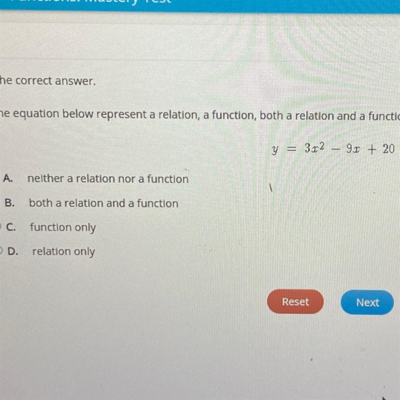 Does the equation below represent a relation, a function, both a relation and a function-example-1