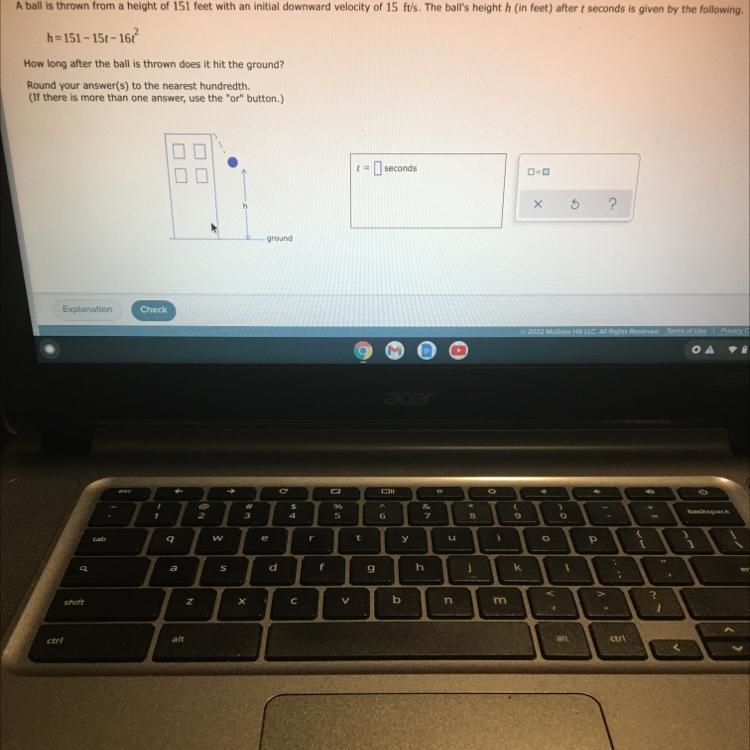 How do we determine “t” ,the seconds it takes for the ball to hit the ground?-example-1