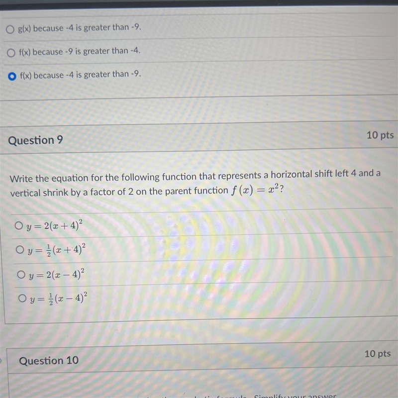 Write the equation for the following function that represents a horizontal shift left-example-1