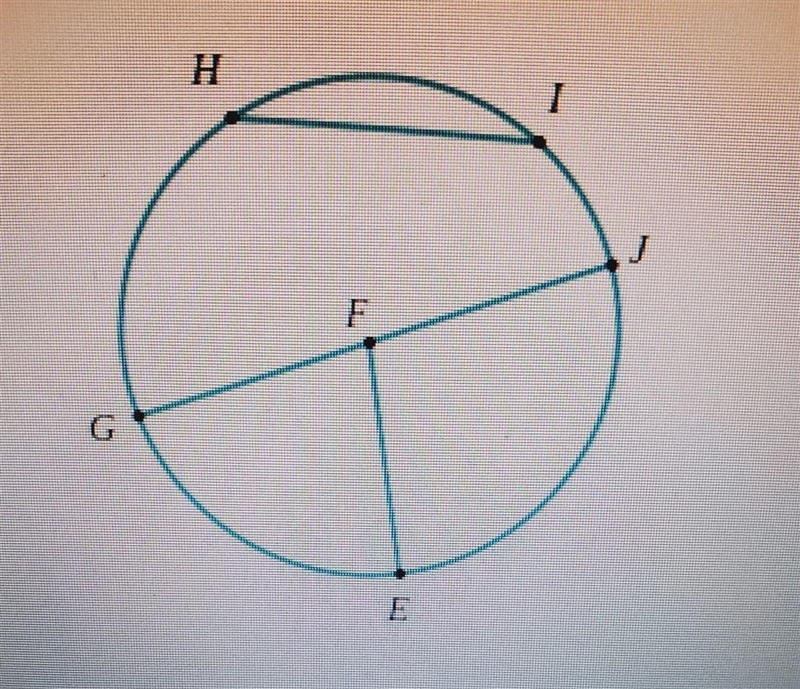 A circle with center F name the Radius:name a diameter:name a cord:If the Length of-example-1