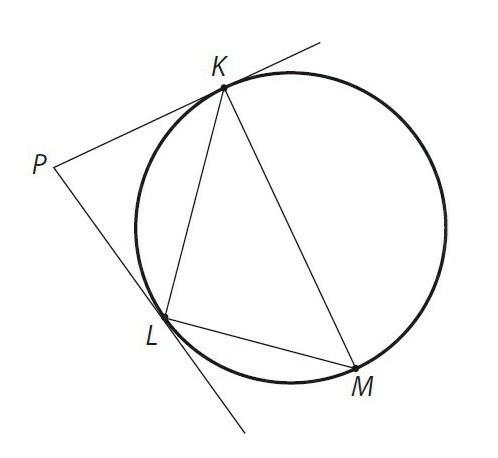 Given : PK and PL - tangent KM perpendicular KP angle KML = 50° Solve - angle KPL-example-1