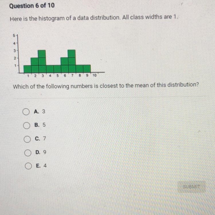 Here is the histogram of a data distribution. All class widths are 1. Which of the-example-1