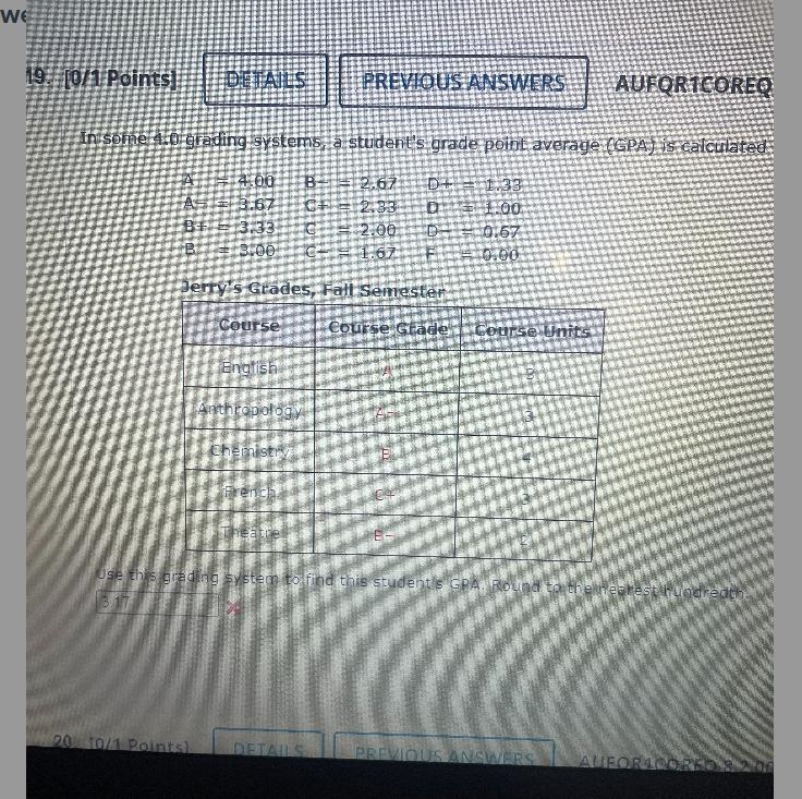 Students gpa 4.00=3 3.67=3 3.00=42.33=32.67=2Using the grading system find the students-example-1