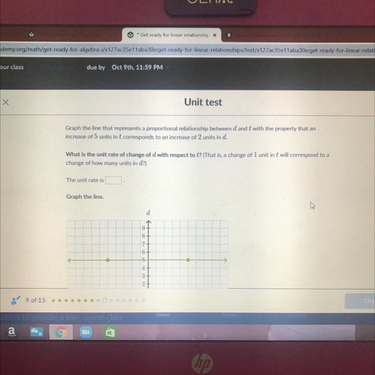 Graph the line that represents a proportional relationship between d and t with the-example-1