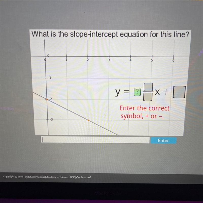 What is the slope-intercept equation for this line? --1 y = [?]=x + Enter the correct-example-1