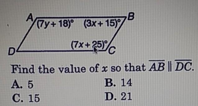 Find the value of x so that AB and DC are parallel-example-1