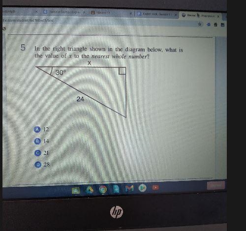 In the right triangle shown in the diagram below, what is the value of x to the nearest-example-1