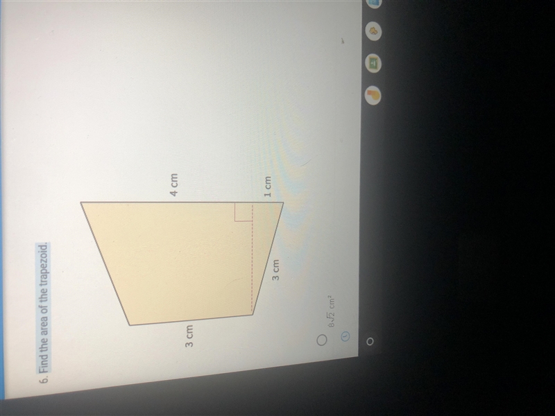 Find the area of the trapezoid 3cm 3cm 4cm 1cm-example-1