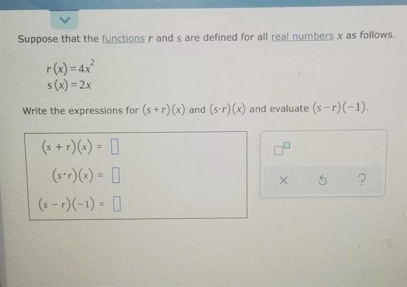 Write the expressions for (s + r)(x) and (sr)(x) and evaluate (s - r)(- 1) .Suppose-example-1