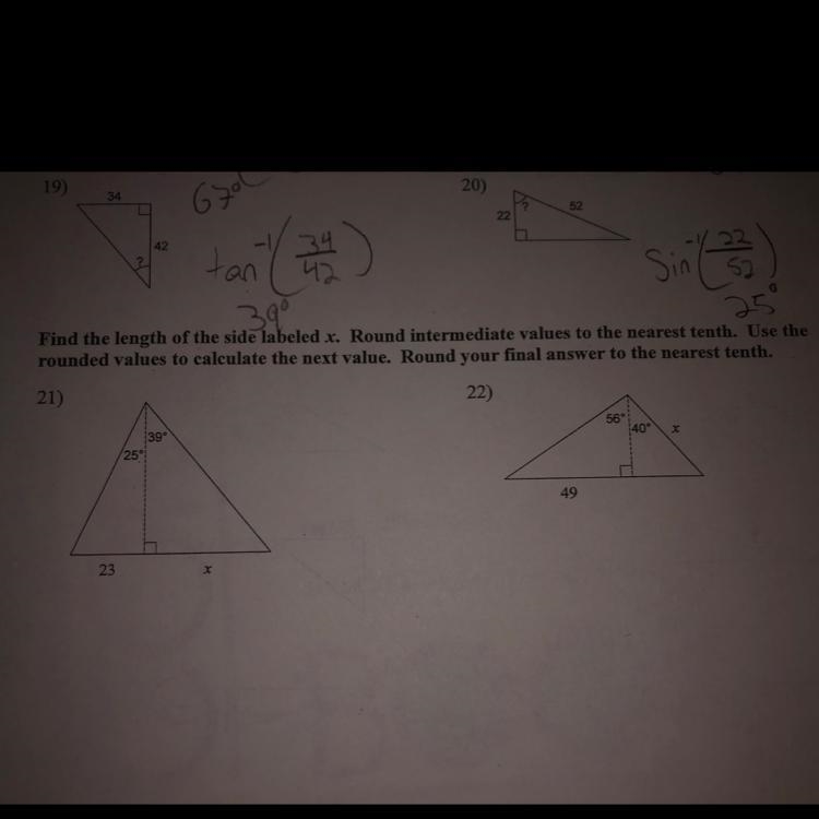 HELP! Find the length of the side labeled x. Round intermediate values to the nearest-example-1