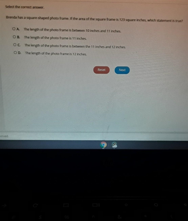 select the correct answer Brenda has a square shaped photo frame if the area of the-example-1