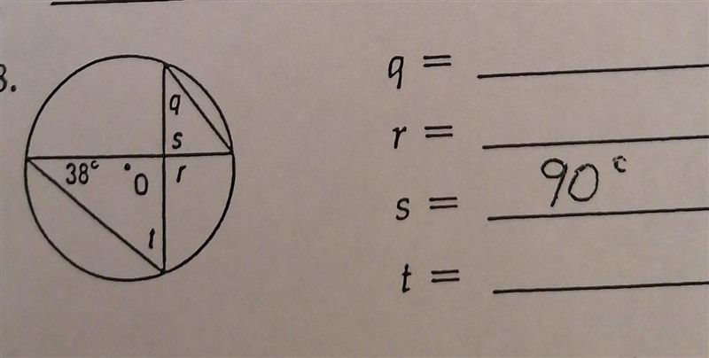 Find the unknown angle for q, r, and t ​-example-1