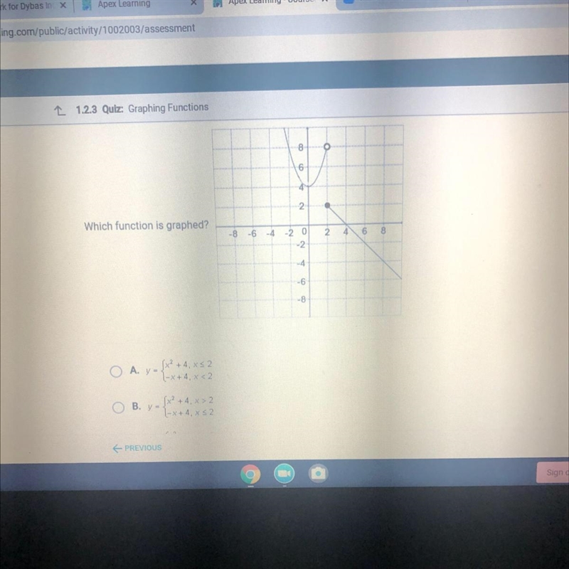 8 o 6 4 2. . Which function is graphed? -8 -6 -4 2 4 6 8 -2 0 -2. -6 -8-example-1