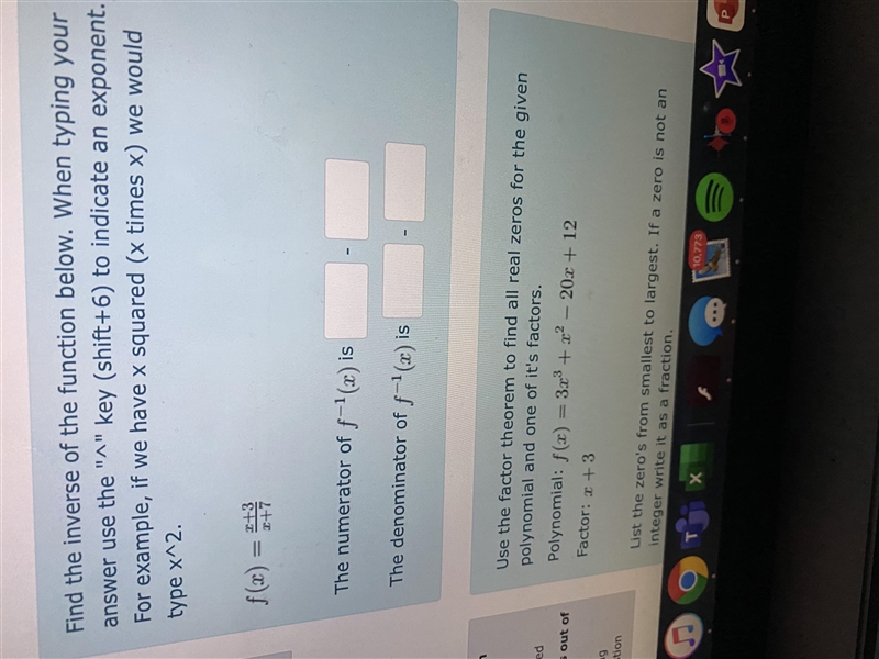 Find the inverse of the function below. When typing your answer use the "^&quot-example-1