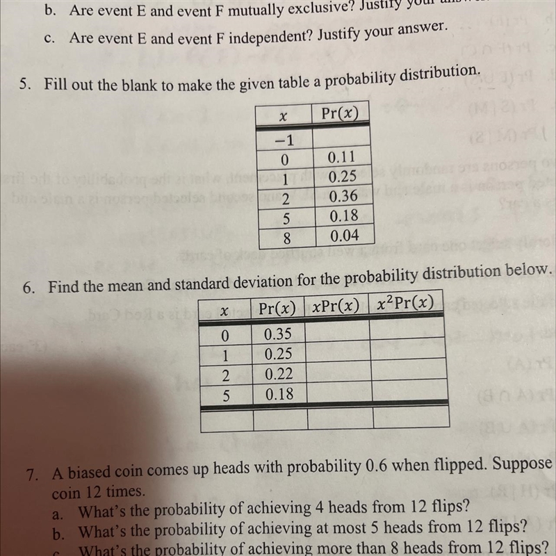 Fill out the blank to make the given table a probability distribution.-example-1